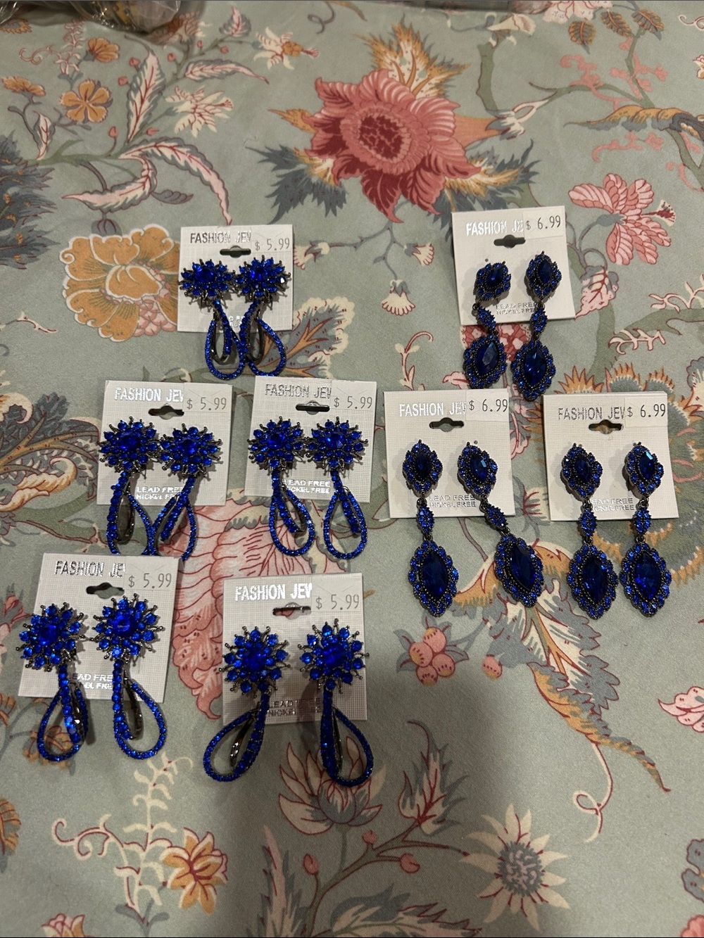 Fashion Jewelry Royal Blue Crystal Drop clip on Earrings Set
